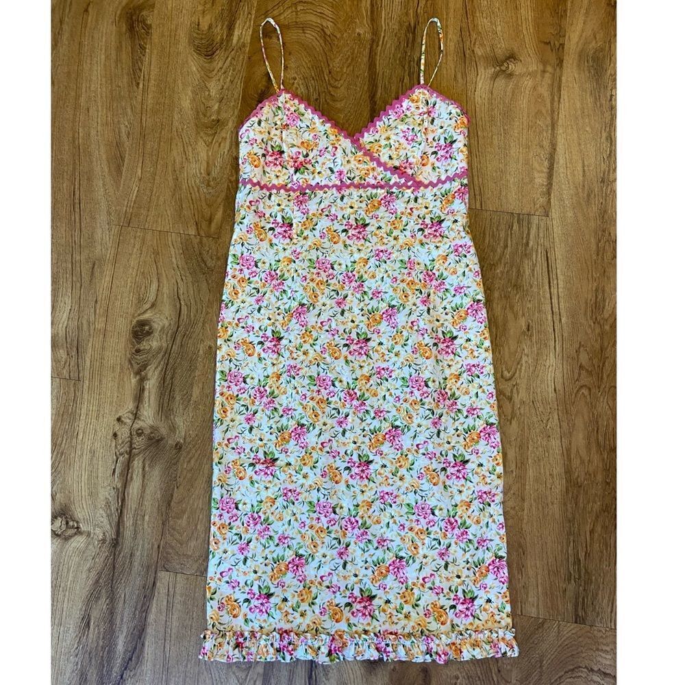 Vintage Paradox orange/pink floral midi dress